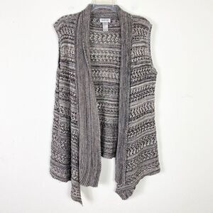 Avenue Grey & White Striped Knit Sleeveless Cardigan Sweater Size 18/20